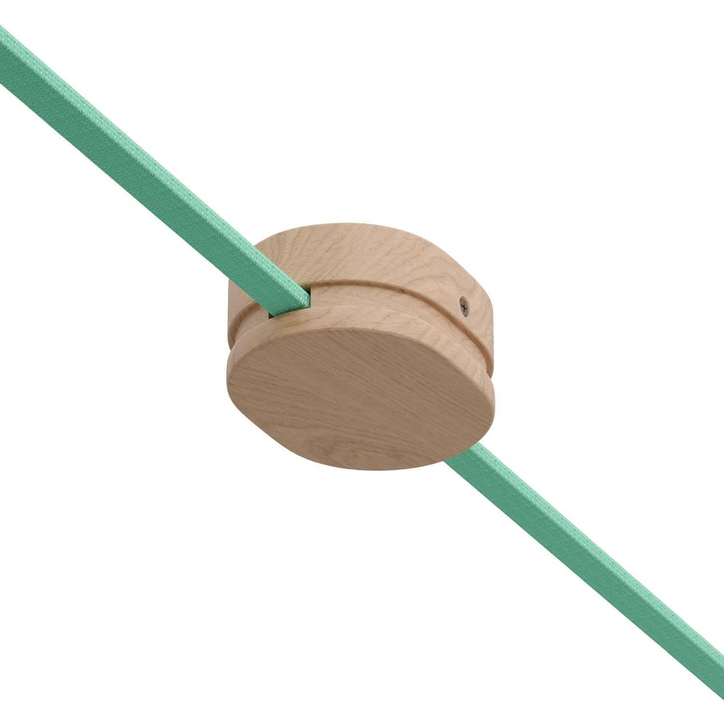 Oval wooden rosette with 2 side holes for catenary cable and