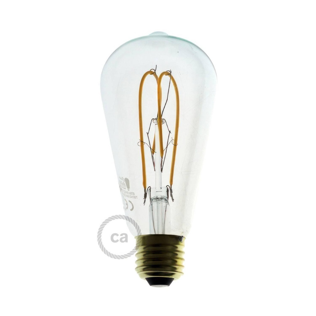 Lampadina LED Trasparente Edison ST64 filamento Curvo a Doppio Loop