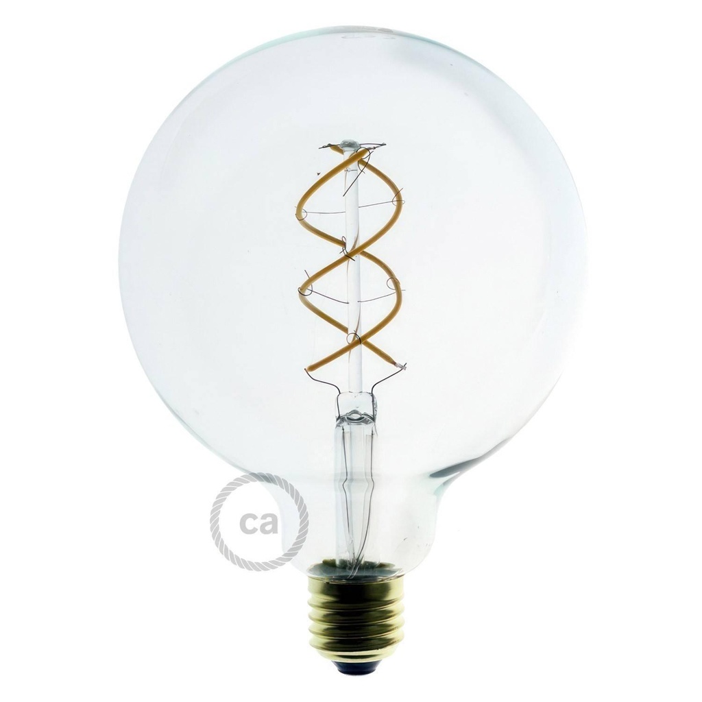 Lampadina LED Trasparente Globo G125 filamento Curvo a Spirale 4,9W