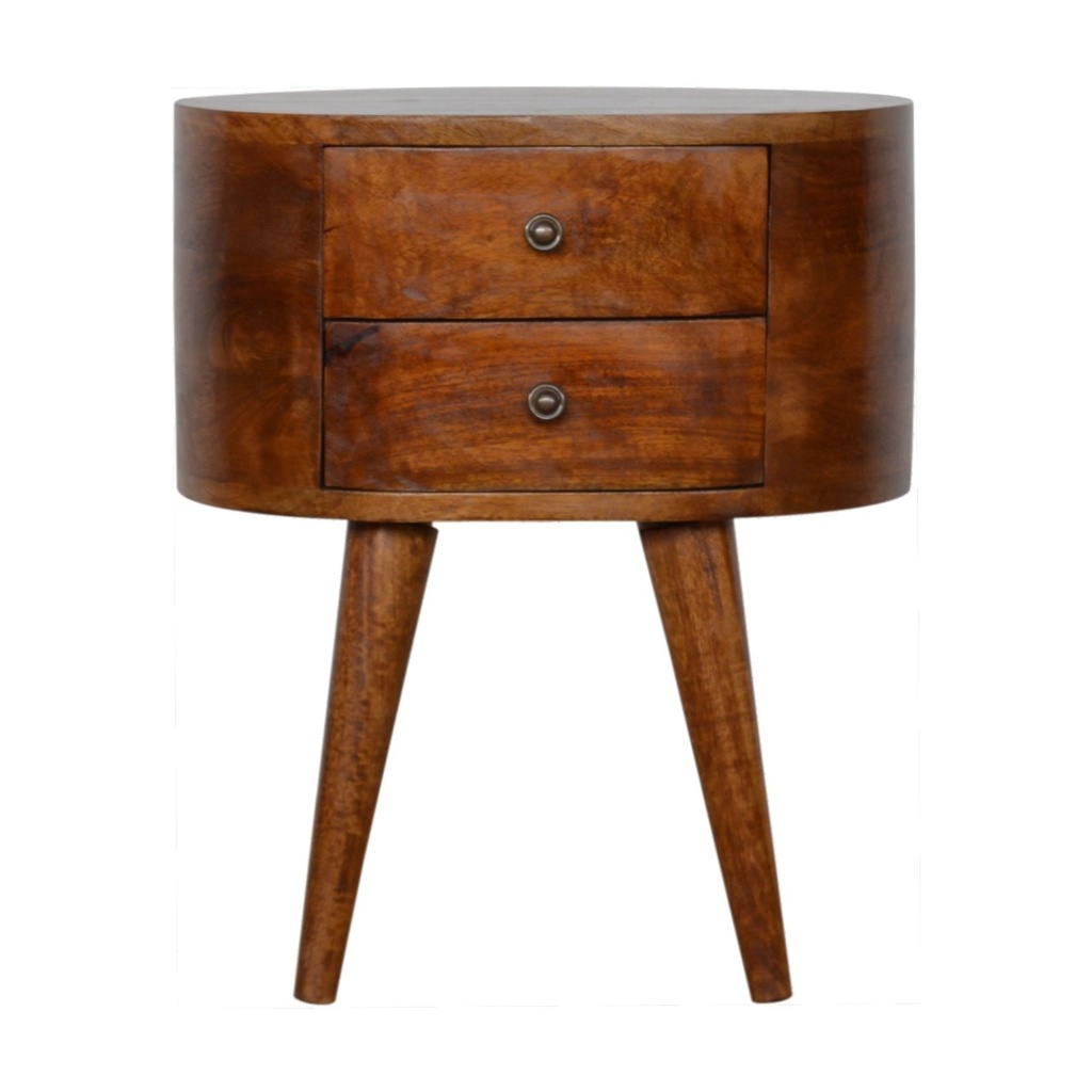 [IN907] Chestnut Rounded Bedside Table